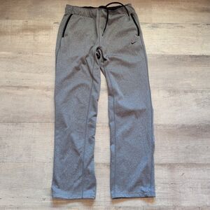 Nike Dri-FIT Sweatpants S Gray Heather Zip Pockets Waist Seam Open Repair